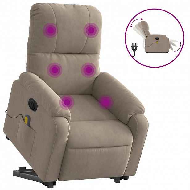 vidaXL Elektrické zvedací masážní polohovací křeslo taupe mikrovlákno