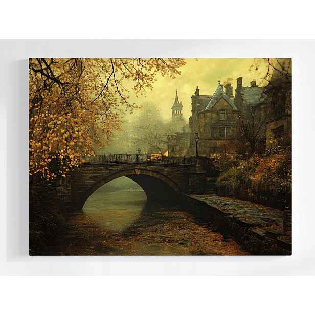 Plakát Krajina Městečko Anglie Most Řeka Podzim 100x75