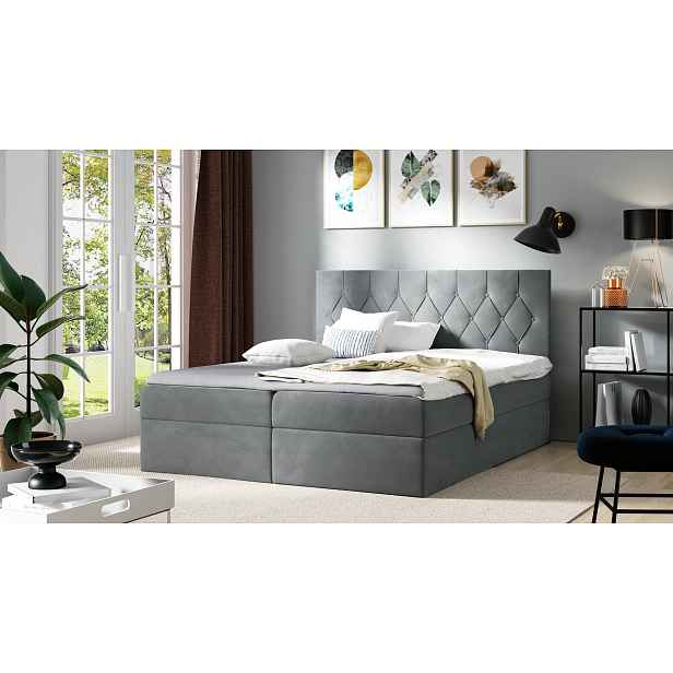 Postel boxspring TIBOR - 120x200, šedá + topper ZDARMA