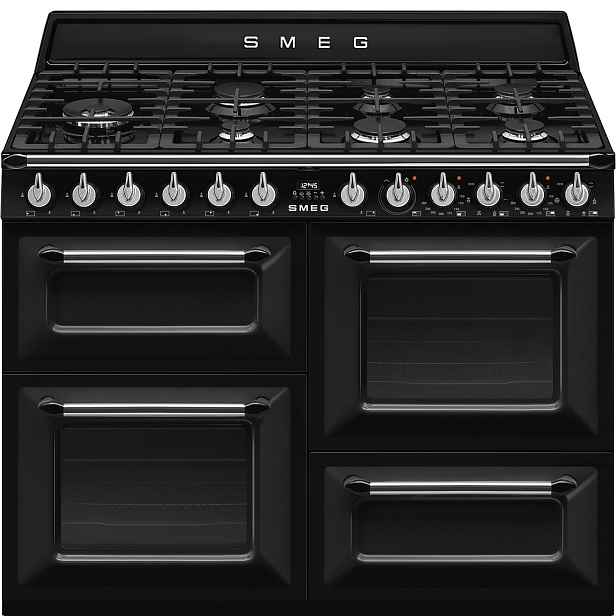 Smeg Kombinovaný sporák Victora s plynovou varnou deskou a horkovzdušnou troubou, TR4110, černá TR4110BL1