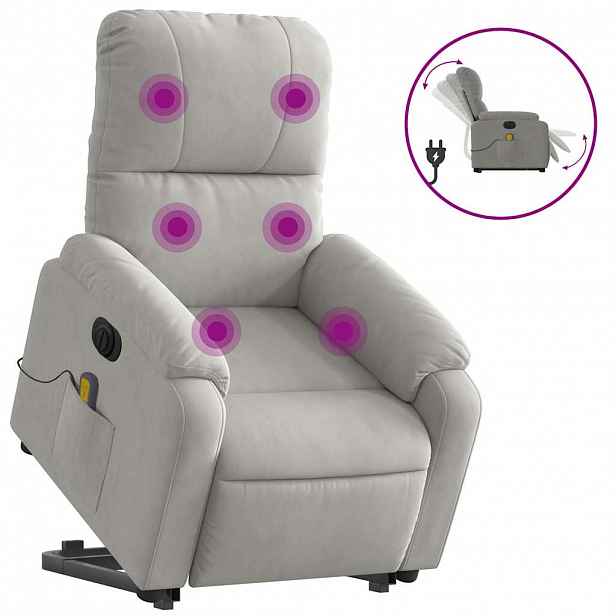 vidaXL Elektrické zvedací masážní polohovací křeslo světle šedé