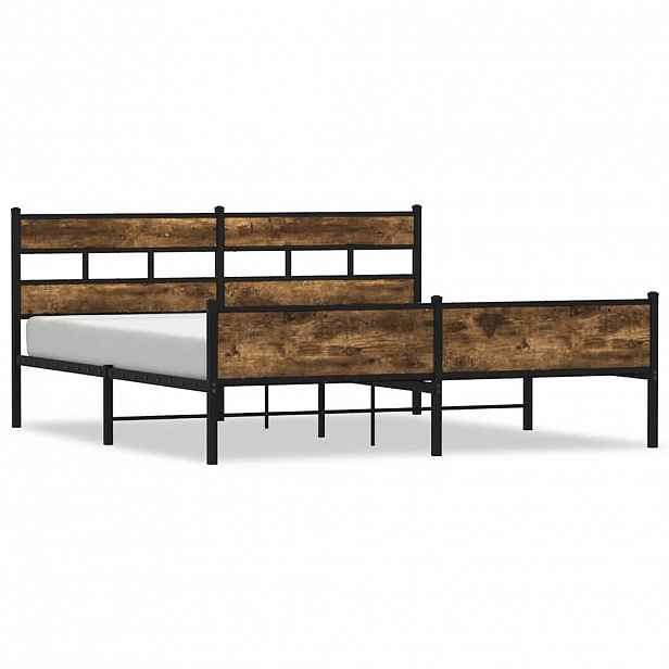 vidaXL Kovový rám postele bez matrace kouřový dub 183 x 213 cm