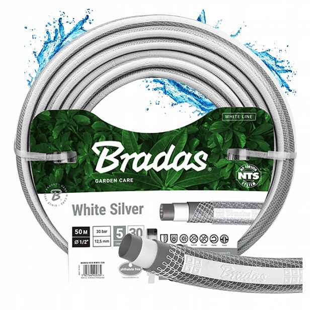 Hadice 5 Vrstev 1/2" 50 m Elastická Svinovací Nts White Silver