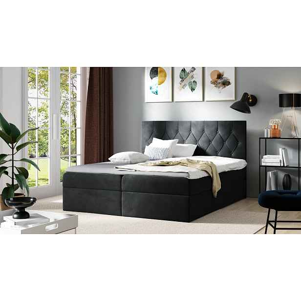 Postel boxspring TIBOR - 120x200, černá + topper ZDARMA