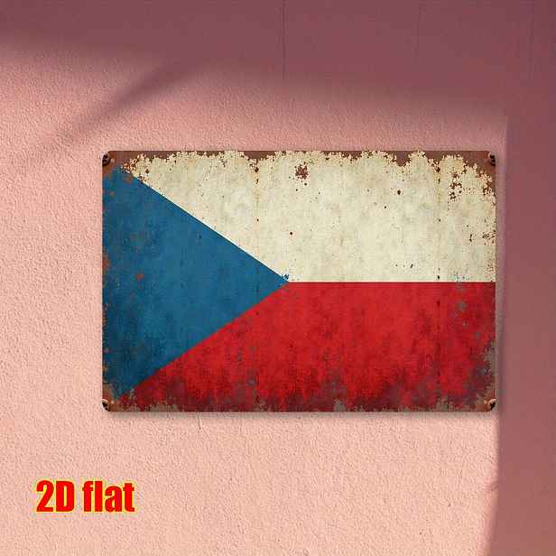 TEMU 2D plochá - 1 ks kovové cedule s vintage české vlajky - 19.81X29.97Cm | Rustikální železná nástěnná dekorace s patinovaným vzhledem | Červený,