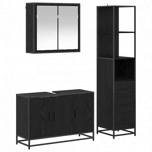 vidaXL Sada koupelnového nábytku 3 ks Černý dub 90 x 33 x 60 cm