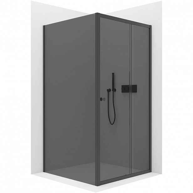 Sprchový kout Varone POINT L/P - 6 mm - černá matná, grafitové sklo - 100x90x195 cm - posuvný