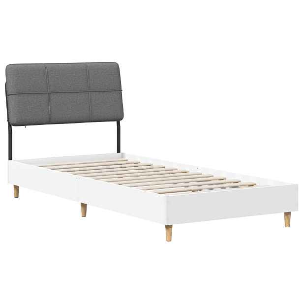 vidaXL Jednolůžková postel s čelem Bílá a světlá šedá 90 x 200 cm