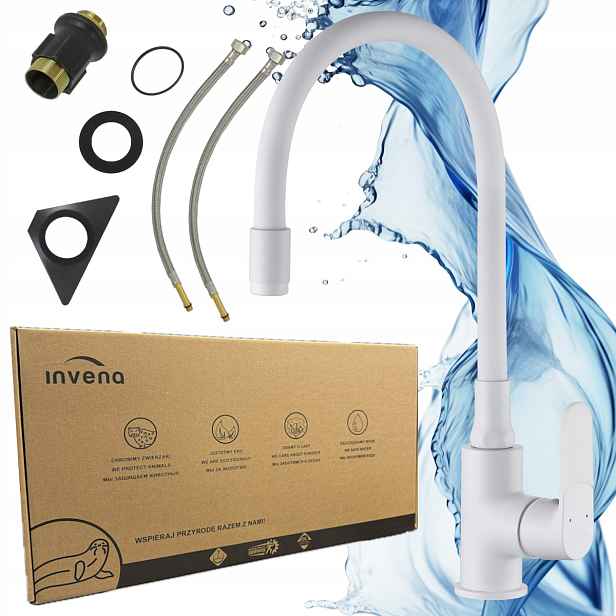 Invena Jóga Plus kuchyňská baterie bílá, flexibilní dřezová baterie