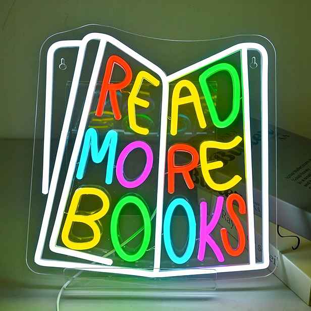 Neonová Led lampa „read More Books“ ve tvaru knihy 33 cm