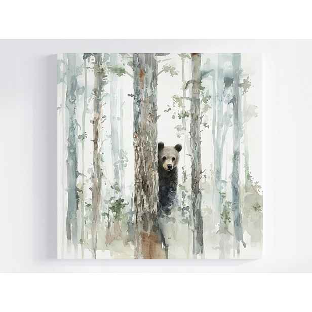 Obraz Na Plátně Canvas Medvěd Medvídek Les Stromy Příroda Akvarel 50x50