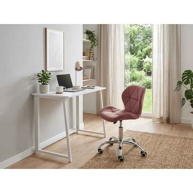 Set do pracovny ZARIMO stůl 80x40 cm, bílá + křeslo AVOLA VELVET, tmavě růžové