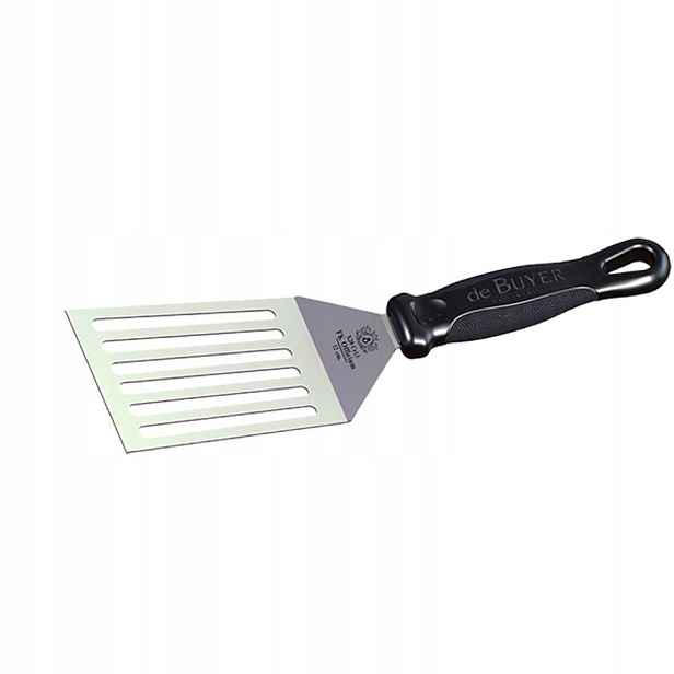 Špachtle Perforovaná De Buyer 16 cm ohnutá, ocelová, pro hamburgery
