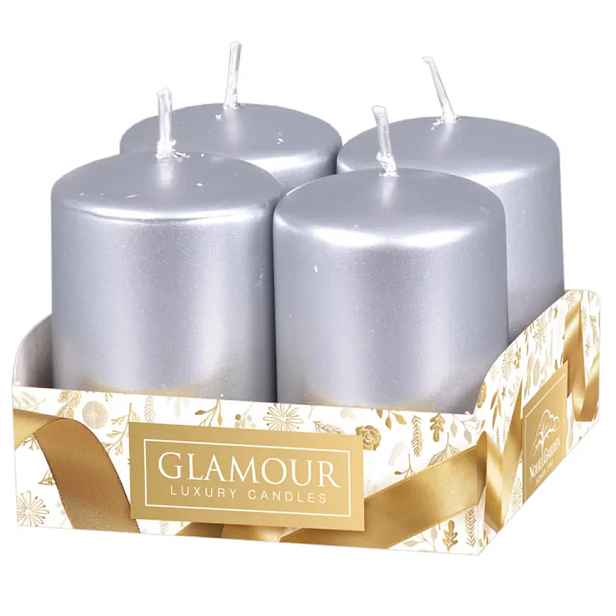 Svíčky adventní 4x6 stříbrné