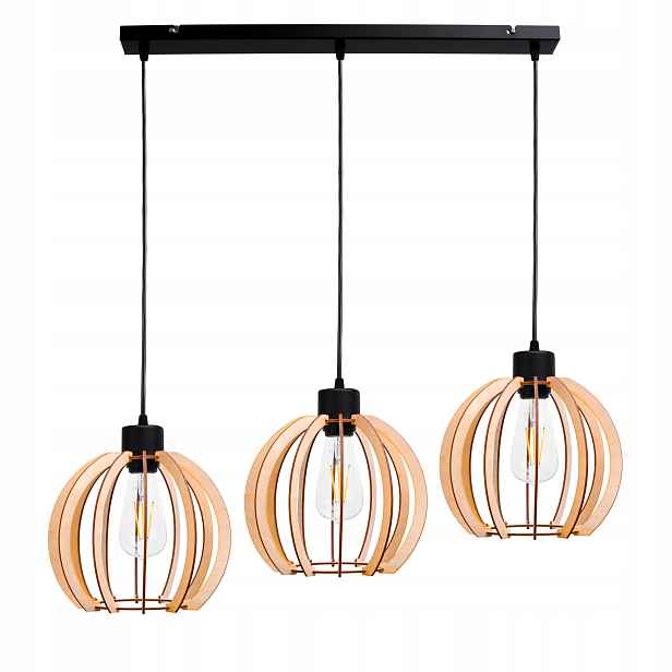 Závěsná Stropní Lampa Dřevěná Koule 3XE27