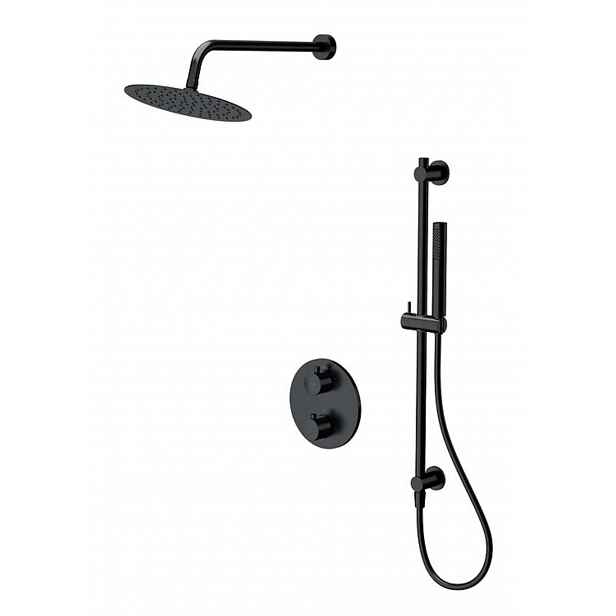 Cersanit Zen - Sprchový set s termostatem pod omítku, s tělesem, průměr 25 cm, černá S952-033
