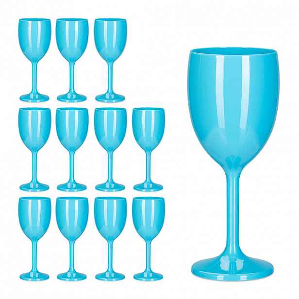 Relaxdays SKLENICE Tyrkysové na víno 12-dílná-sada plast 250 ml