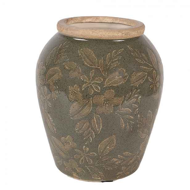Zelená keramická váza s květy Timothée S - Ø 13*15 cm Clayre & Eef