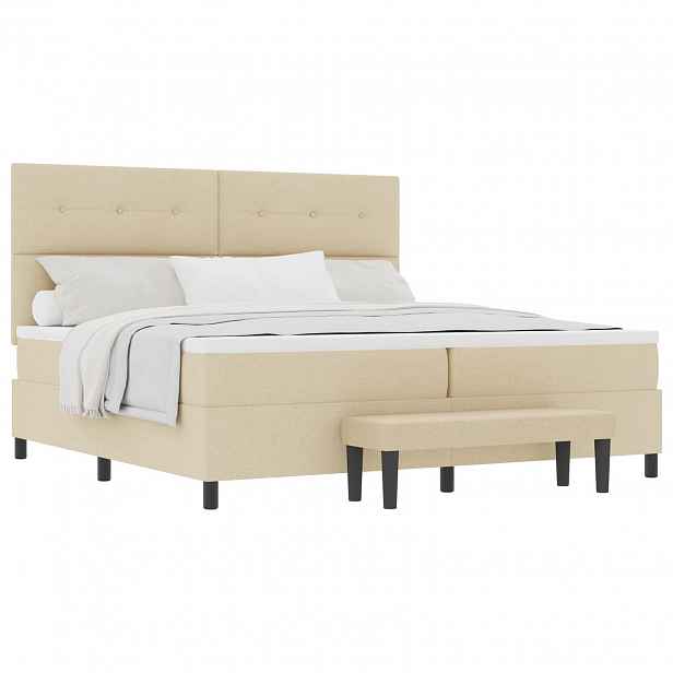 vidaXL Postel s boxspringem s čelo Krémová 200 x 200 cm textil