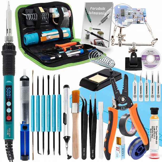 Velký Pájecí Set 28v1 Páječka 80W Podložka Třetí Ruka Cín Pinzeta