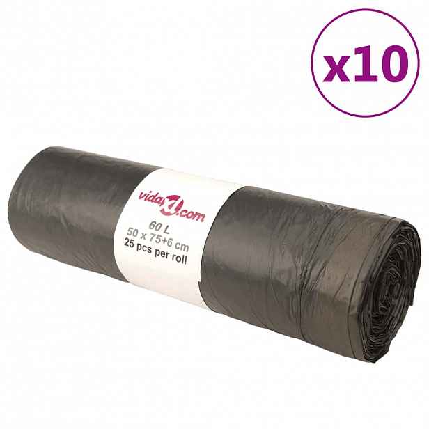 vidaXL Pytle na odpadky se stahovacími šňůrkami 250 ks černé 60 l