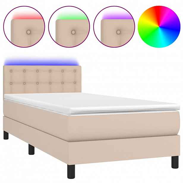 vidaXL Box spring postel matrace a LED cappuccino 100x200cm umělá kůže