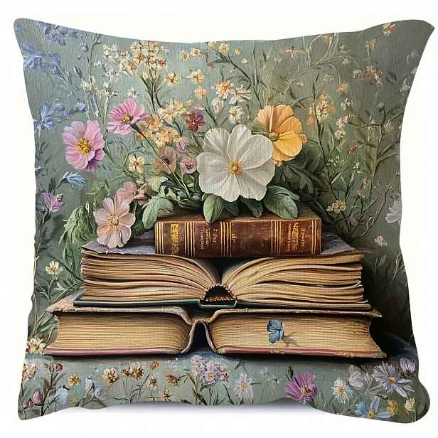 TEMU Povlak na polštář s květinovým knihy, rozměry 45,72 x 45,72 cm, oboustranný potisk a krátká plyšová dekorace, se zapínáním na zip – ideální pro