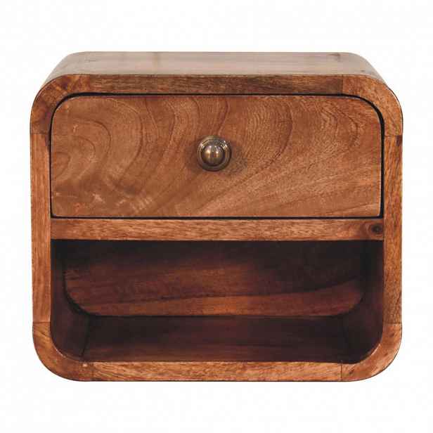 Artisan Furniture NOČNÍ SKŘÍŇKA Mini, medově karamelová, nástěnná, 1 zásuvka a otevřená přihrádka, tmavě hnědá