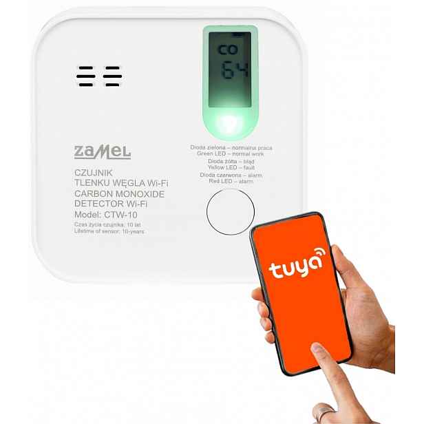 Detektor Oxidu Uhelnatého Detektor oxidu uhelnatého ovládání přes Wifi Tuya Bateriový Zamel