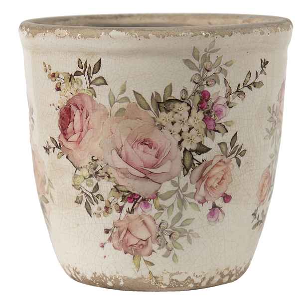 Keramický obal na květináč s růžemi Rosien S - Ø11*10 cm Clayre & Eef