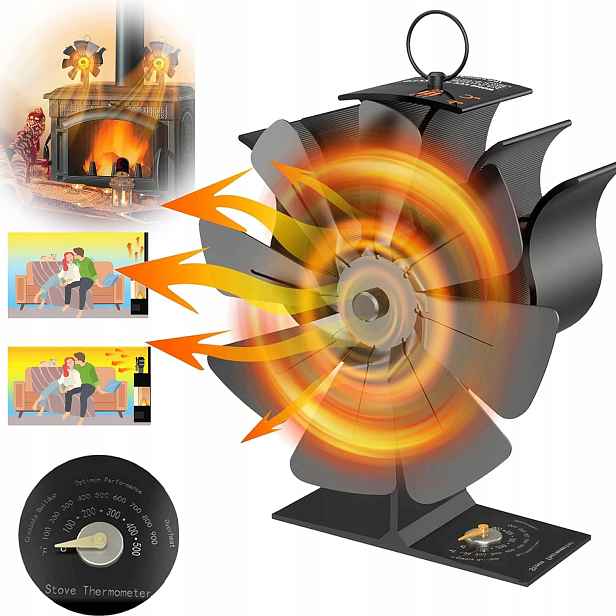 Krbový Ventilátor 8-LOPATKOVÝ Termoelektrický Rozvaděč S Teploměrem