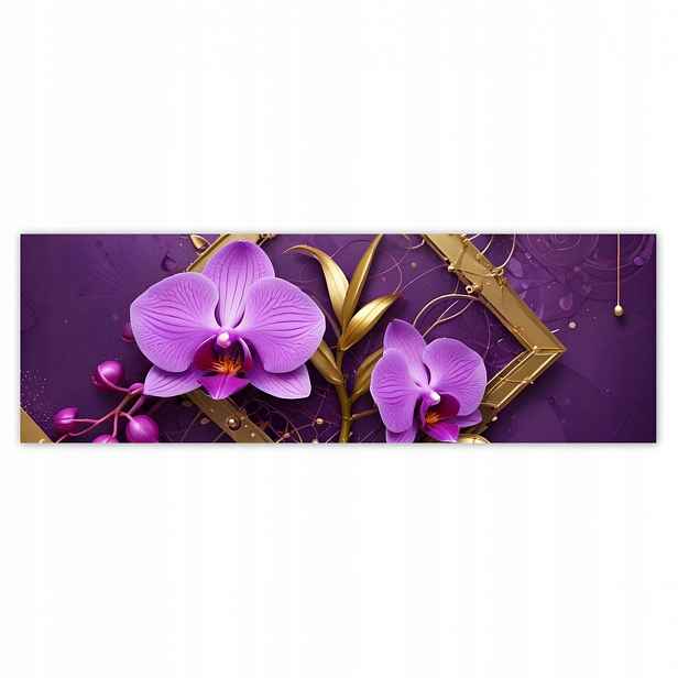 Plakáty 200x66 Fialové orchideje a zlato