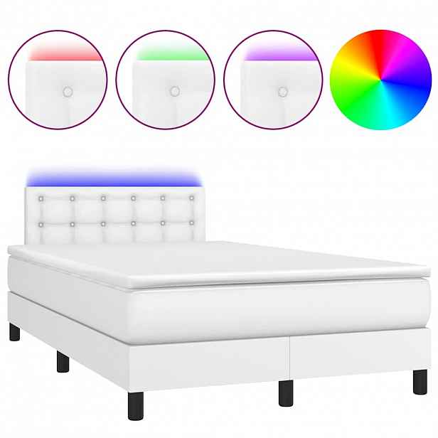 vidaXL Box spring postel s matrací a LED bílá 120x200 cm umělá kůže