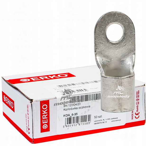 50 x Očková kabelová koncovka Cu 35 mm M6 Erko Koa