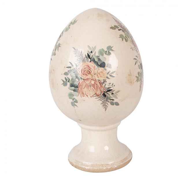 Béžové antik keramické vajíčko s květy Protea Eucalypt XL - Ø 17*28 cm Clayre & Eef