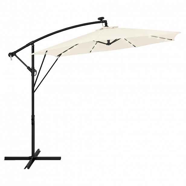ML-DESIGN SLUNEČNÍK S SEMAFOREM Ø 300 cm v béžové barvě z hliníku s LED solárním