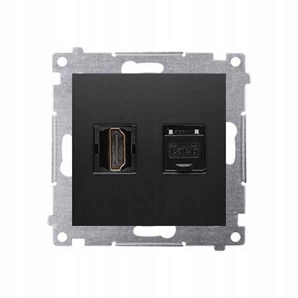 Simon 54 Hdmi zásuvka počítačová zásuvka RJ45 Pod omítku Černá Matná