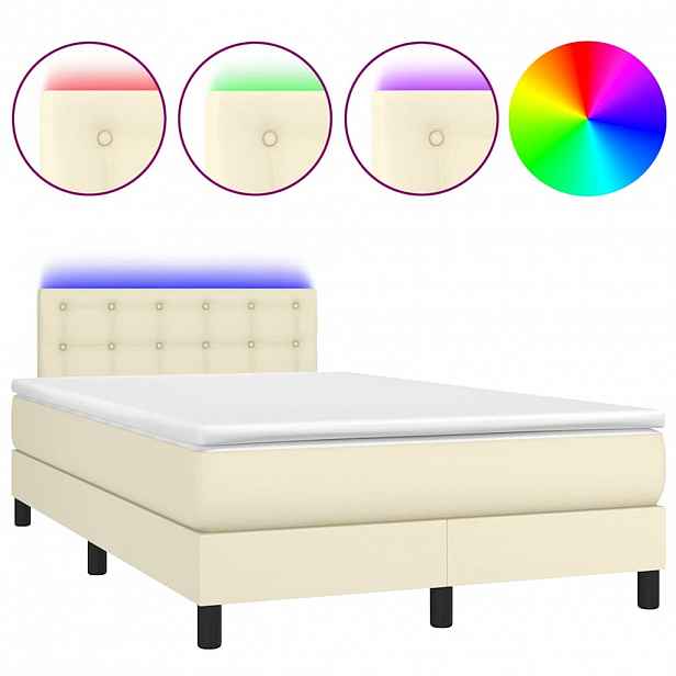 vidaXL Box spring postel s matrací a LED krémová 120x200 cm umělá kůže