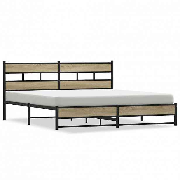 vidaXL Kovový rám postele bez matrace dub sonoma 183 x 213 cm