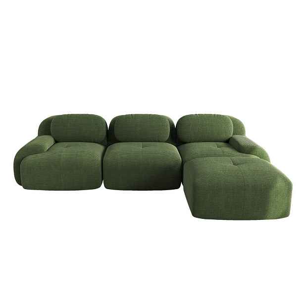 Redom ROHOVÁ pohovka 298/178/70 cm bez montáže, bezrámová ergonomická z manšestru s 32D pěnou, Zelená