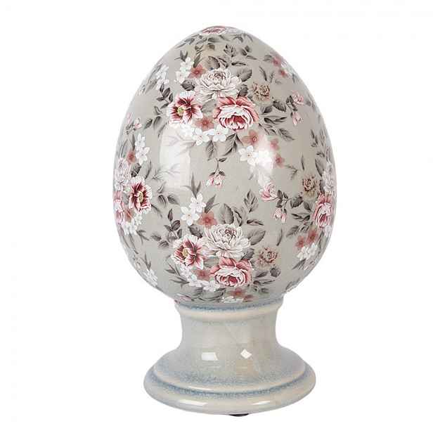 Zelené keramické vajíčko s květy Floria L - Ø 15*24 cm Clayre & Eef