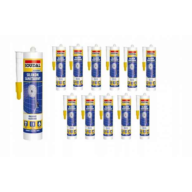 12 kusů Karton Sanitární silikon Soudal 280 ml bezbarvá kuchyňská koupelna