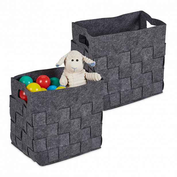 Relaxdays KOŠ Šedý filc 2dílný-set skládací s uchy