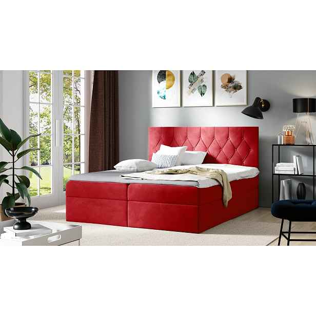 Postel boxspring TIBOR - 140x200, červená + topper ZDARMA