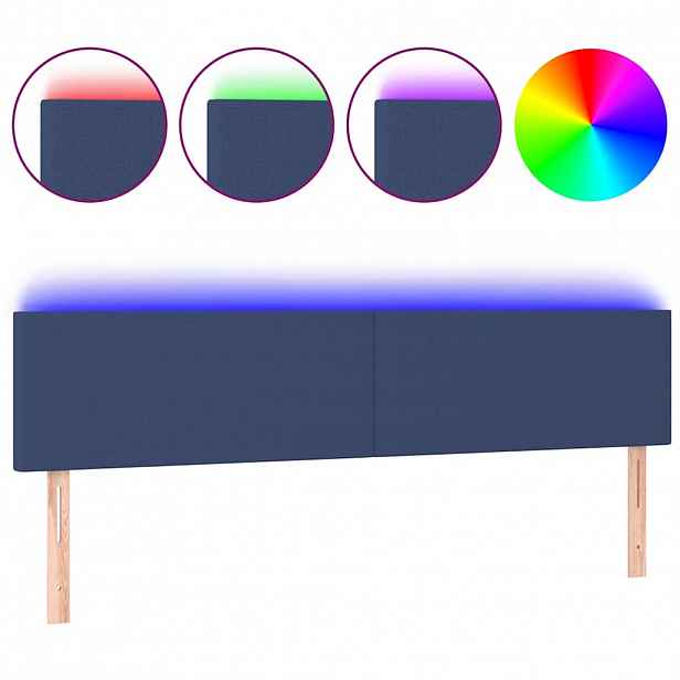 vidaXL Čelo postele s LED modré 200x5x78/88 cm textil
