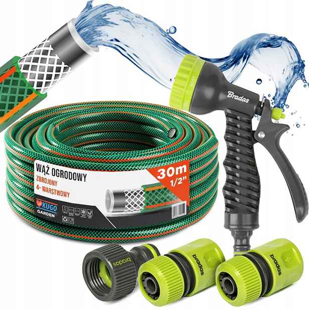 Hadice 1/2" 30 m 4 Vrstvy Sada Pistole Spojky Bradas
