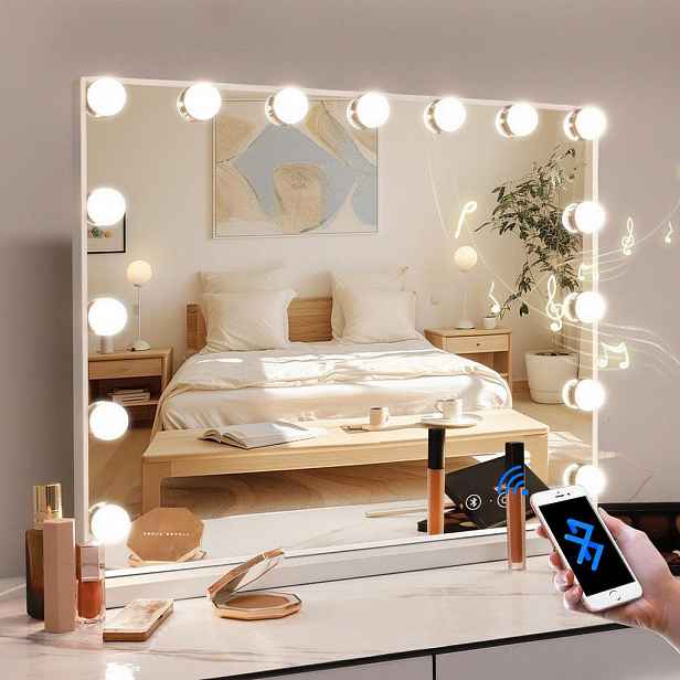 VANITII KOSMETICKÉ zrcadlo s LED osvětlením a integrovaným Bluetooth, bílé, 58/46 cm