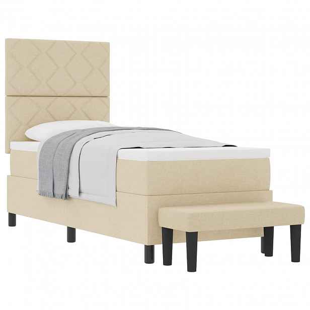 vidaXL Postel s boxspringem s čelo Krémová 80 x 200 cm textil