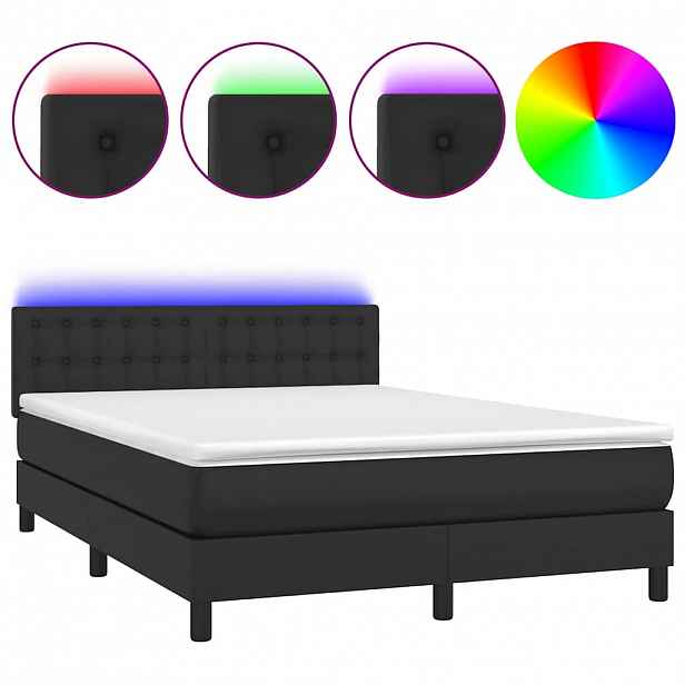 vidaXL Box spring postel s matrací a LED černá 140 x 190 cm umělá kůže