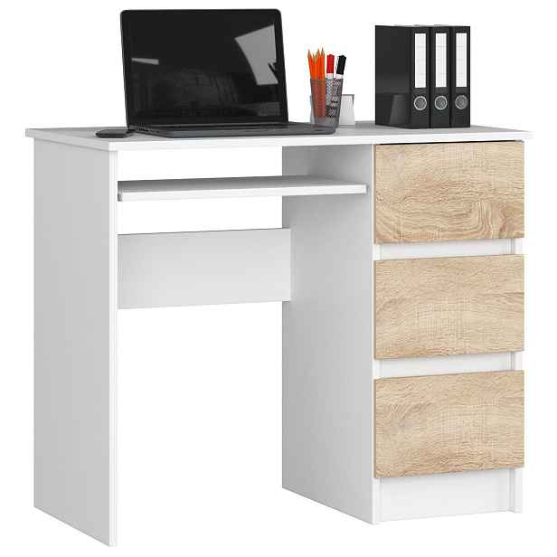 Ak furniture Psací stůl A-6 90 cm bílý/dub sonoma pravý